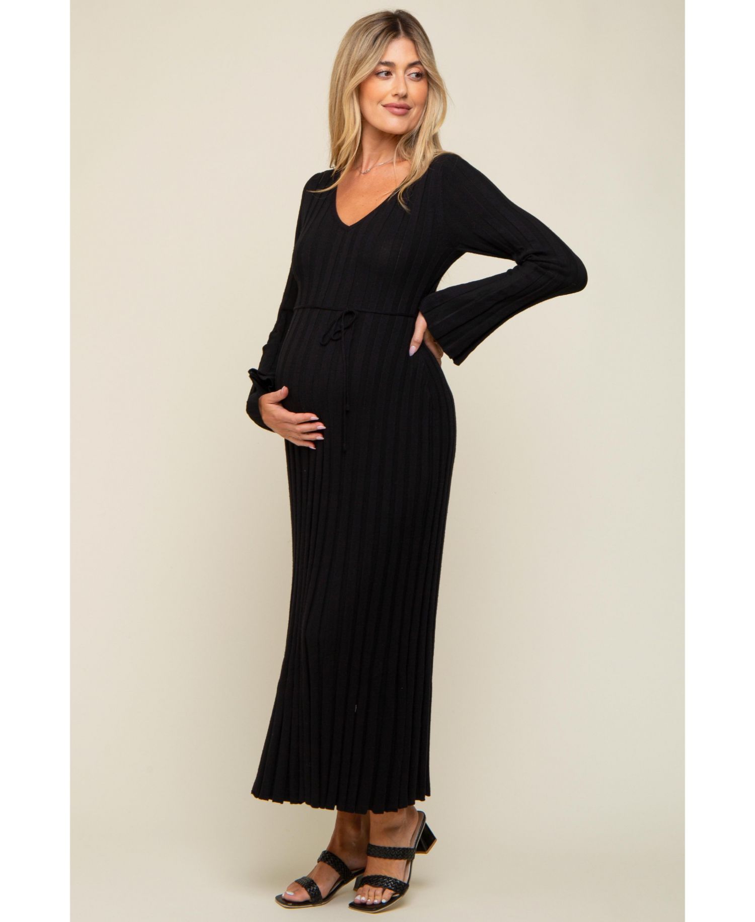 Women's Brown Ribbed Knit Maxi Dress
