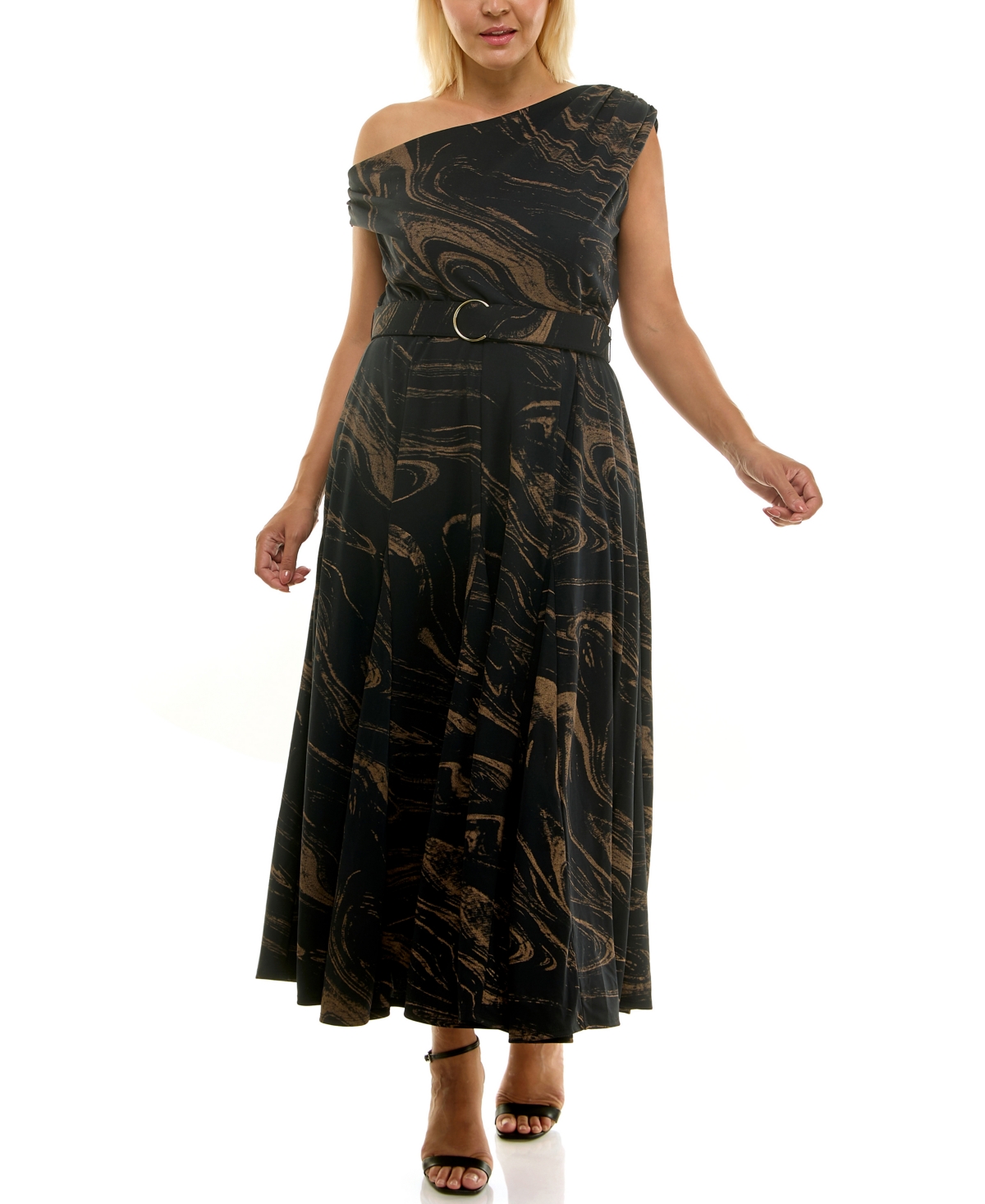 Taylor Plus Size Off-the-shoulder Belted Maxi Dress In Multi