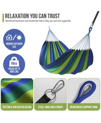 Brazilian Double Hammock - Extra-Long Two Person Portable Hammock Bed for Indoor or Outdoor Spaces - Hanging Rope, Carrying Pouch Included