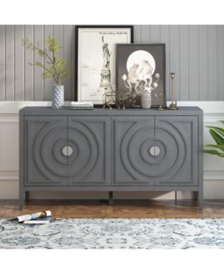 CASAINC 60" Rubber wood + Acacia wood + MDF 4 Doors, Adjustable Shelves & Round Metal Handles Retro Sideboard Cabinet
