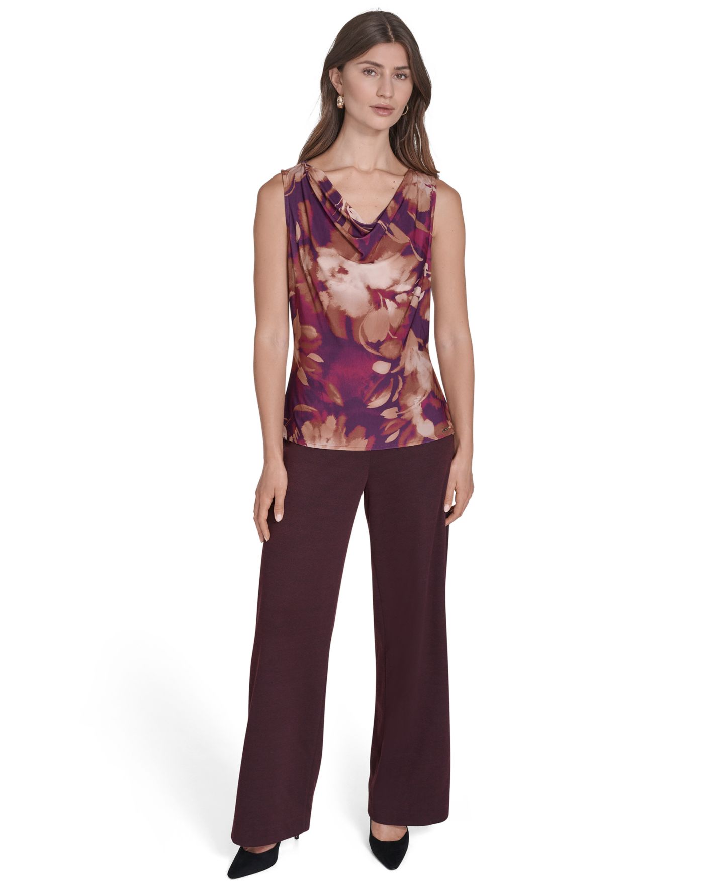 Женский топ Halston Printed Sleeveless Cowl Neck, цвет: Watercolor Bloom — фото 3