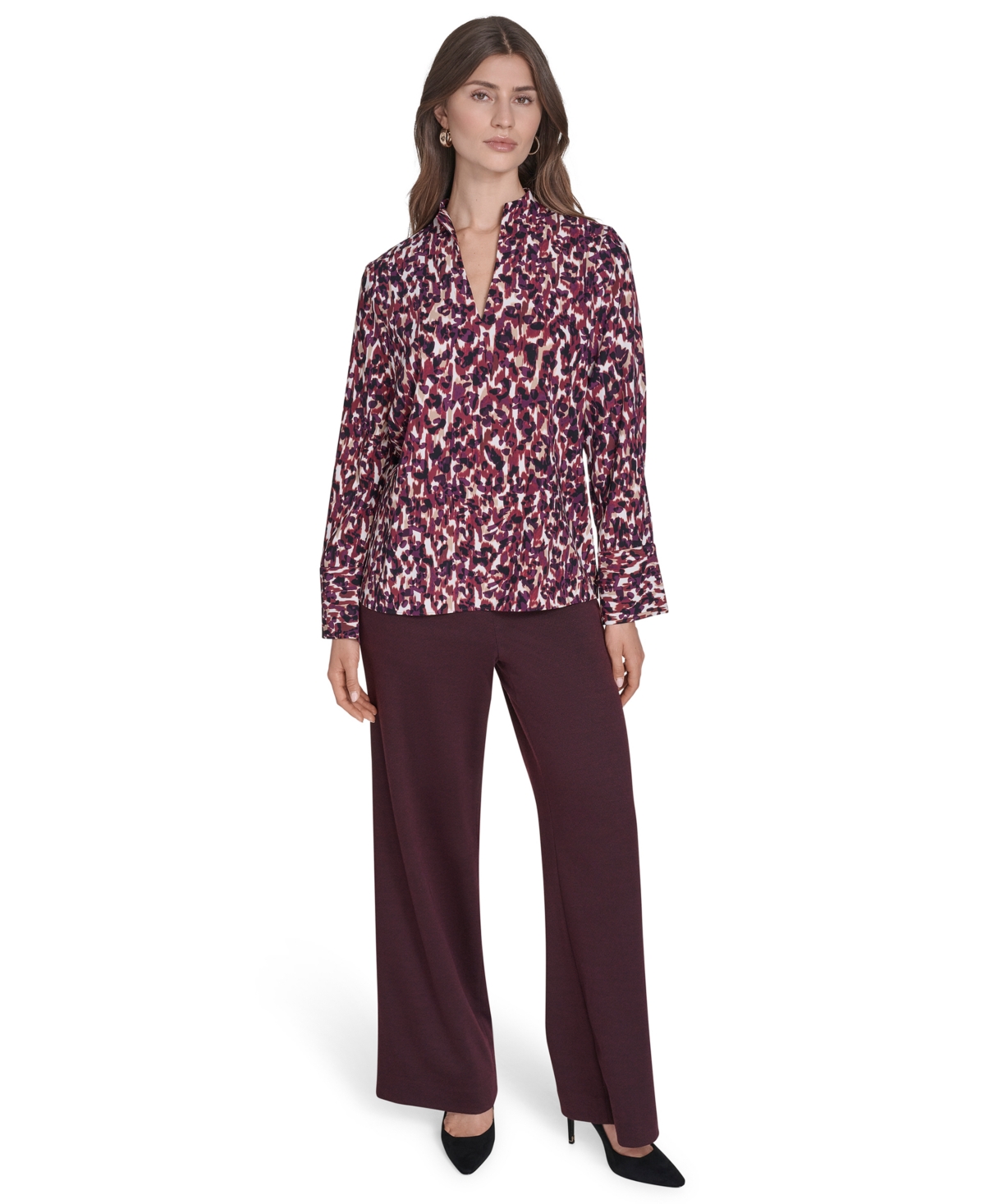 Halston Women's V-neck Long Sleeves Tunic Top In Multi