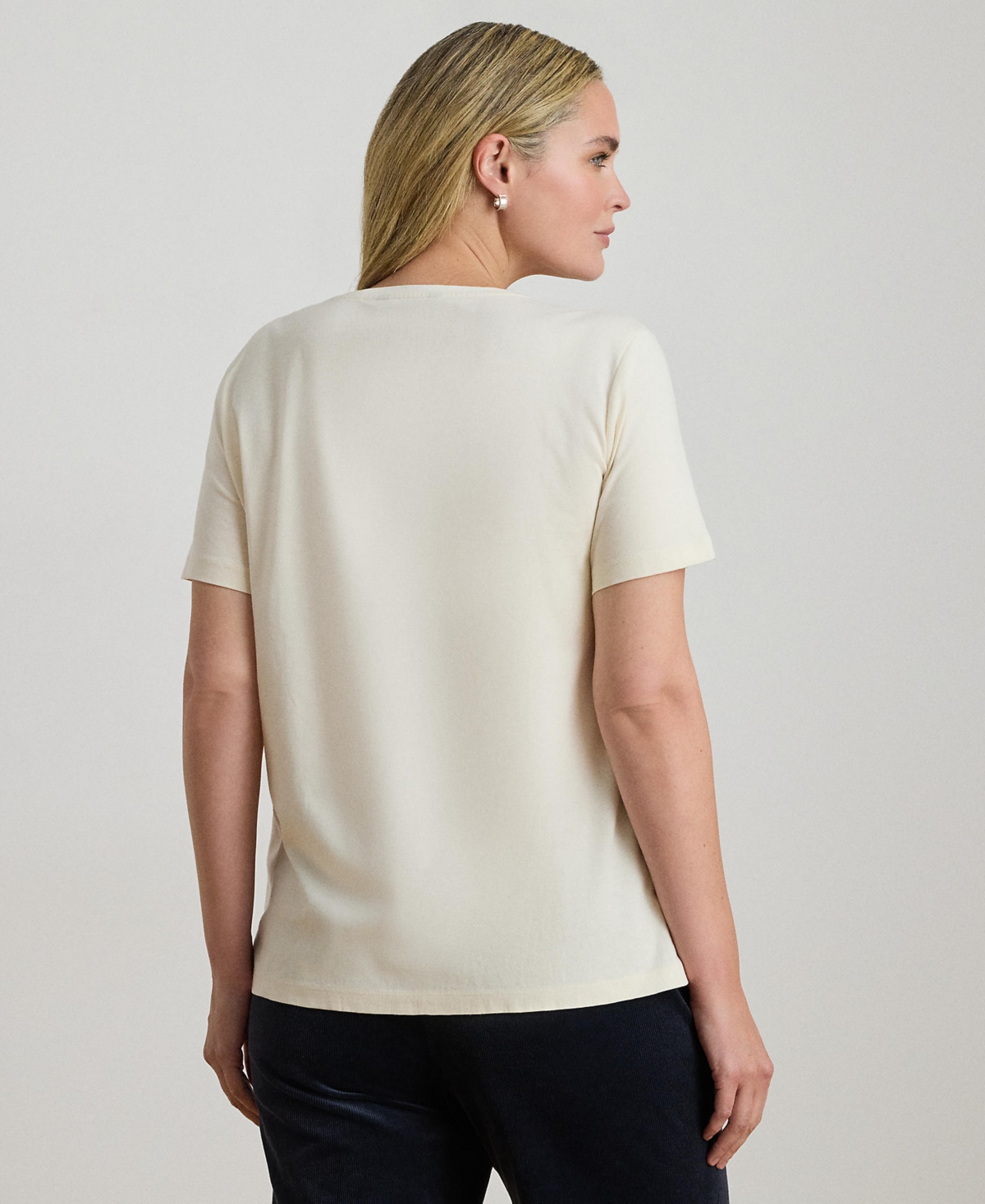 Ralph Lauren Plus Size Beaded-crest Cotton Jersey T-shirt In Brown