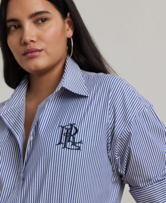 Plus Size Striped Stretch Cotton Shirt