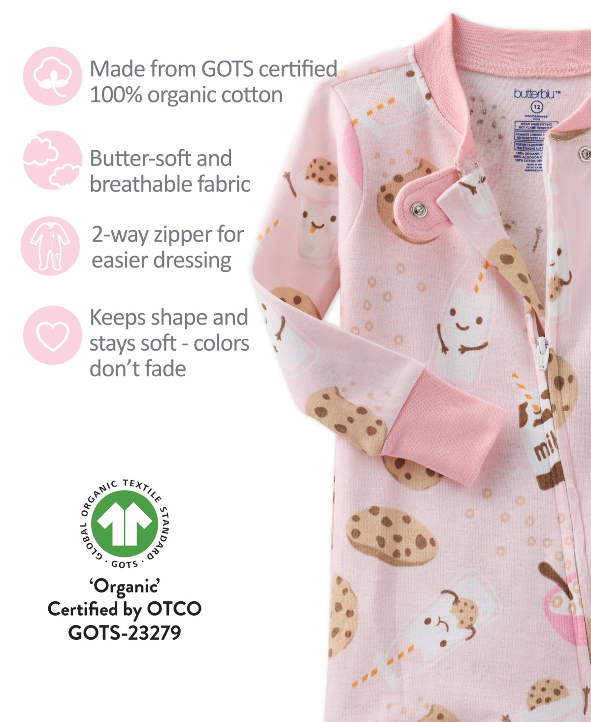Butterblu Baby Scout Sleep And Play Bodysuit In Pink
