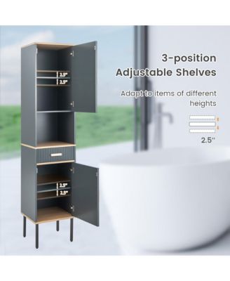Tall Bathroom Storage Cabinet Freestanding Narrow Linen Tower w/ Doors & Drawer