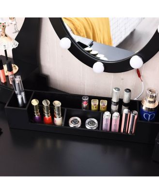 2-Pc. Wood 10 Dimmable Lighted Mirror Vanity Table Set with Cushioned Stool