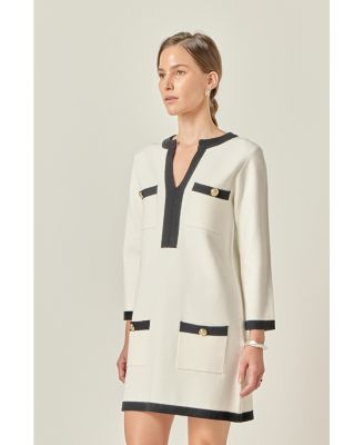Women's White and Black Mini Knit Dress