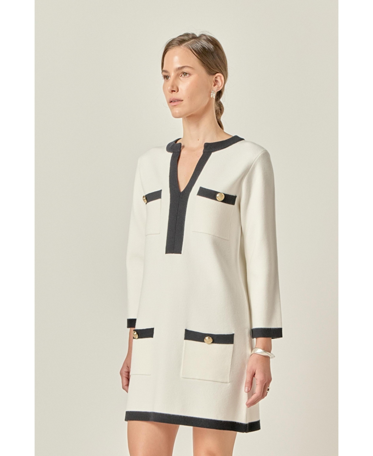 English Factory Women's White and Black Mini Knit Dress