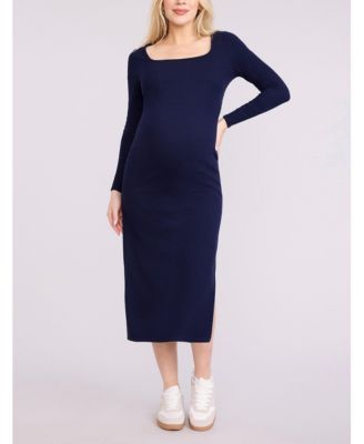 Maternity Square Neck Rib Knit Long Sleeve Bodycon Maxi Dress - Motherhood