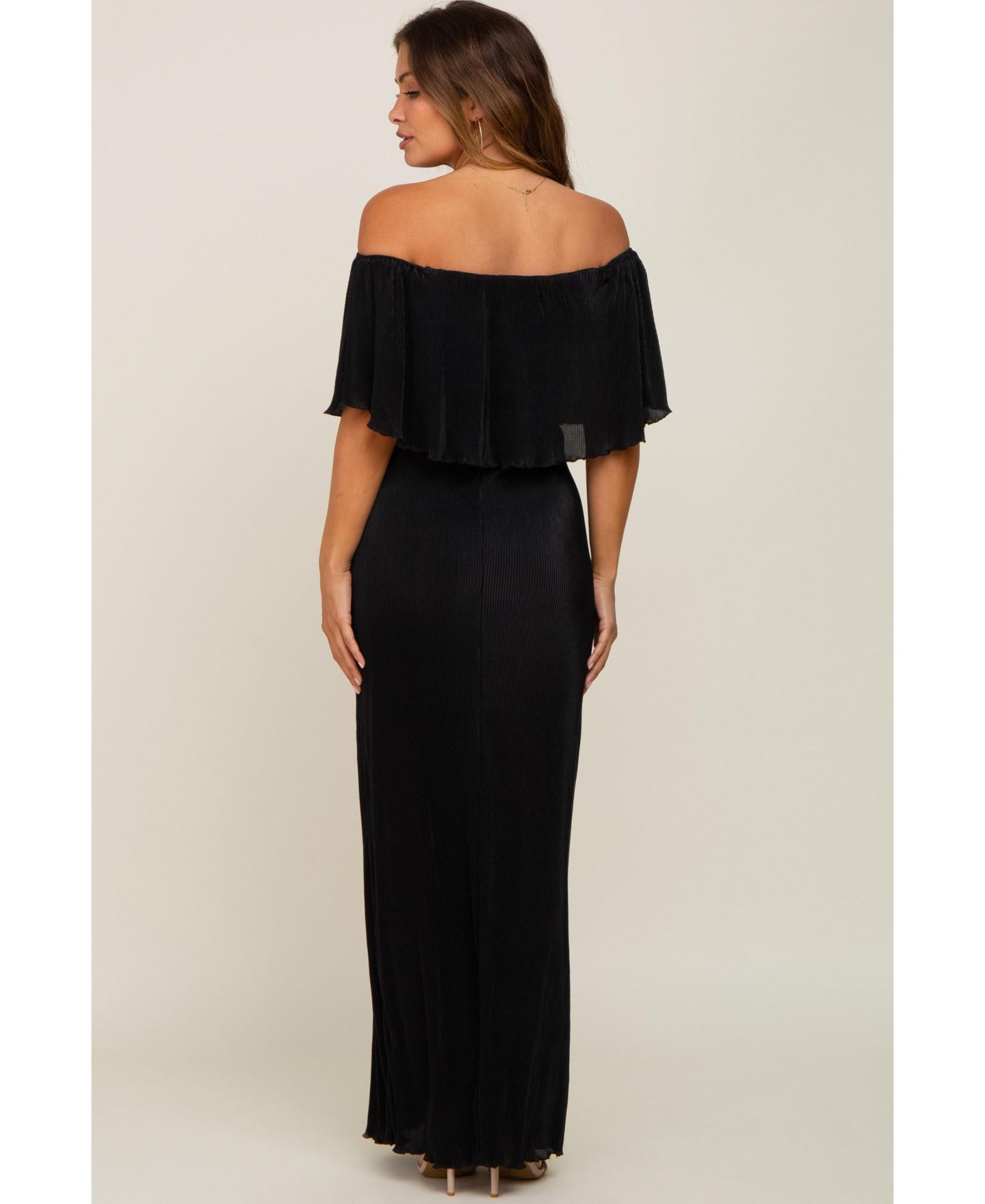 Женское платье Pinkblush Burgundy Pleated Ruffle Off Shoulder Maxi, цвет: Чёрный — фото 3
