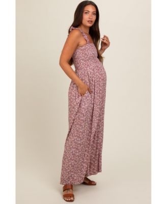 Maternity Mauve Floral Flowy Jumpsuit