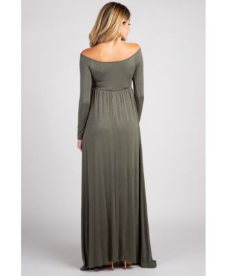 Maternity Pink Solid Off Shoulder Maxi Dress