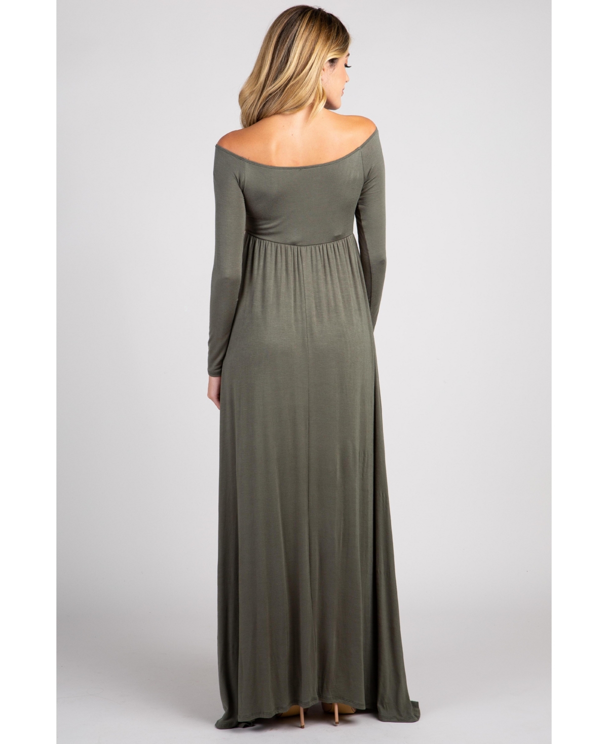 Pinkblush Maternity Olive Solid Off Shoulder Maxi Dress