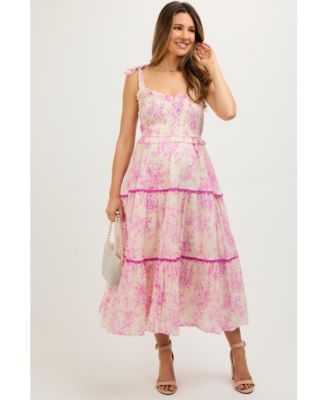 Maternity Floral Sleeveless Ruffle Tiered Midi Dress