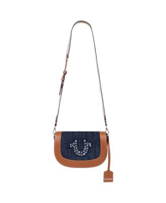 Studded Logo Denim Flap Bag