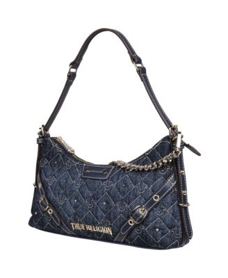 Studded Denim Chain Shoulder Bag