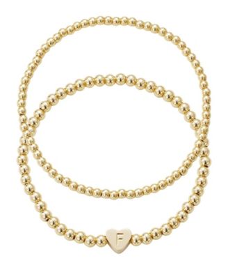 Gold Ball Bead Initial Bracelet Set