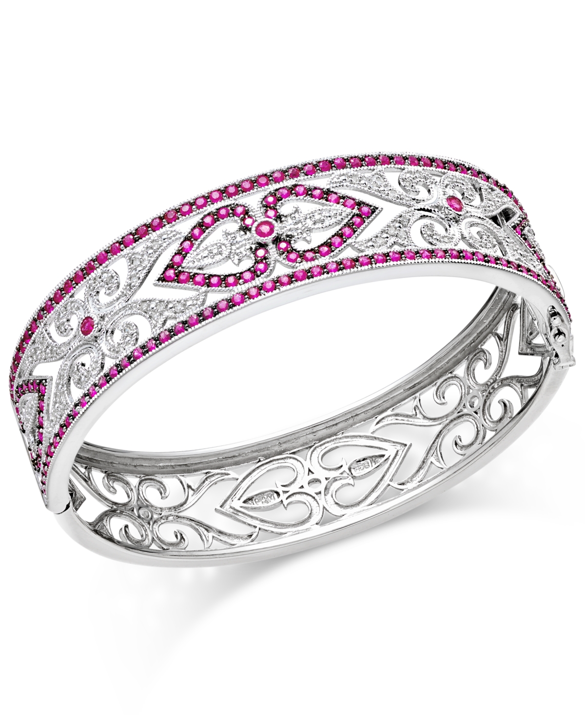 Sterling Silver Bracelet, Sapphire (3-3/4 ct. t.w.) and Diamond (1/4 ct. t.w.) Heart Bangle (Also Available  - Ruby