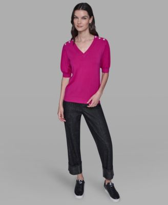 Women's V-Neck Button Detail Sweater