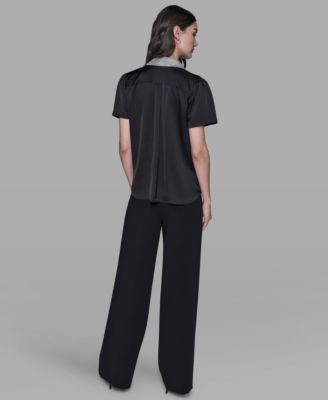 Women's Collar Embellished Short Sleeve Top