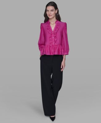 Women's V-Neck Ruffle Detail Top