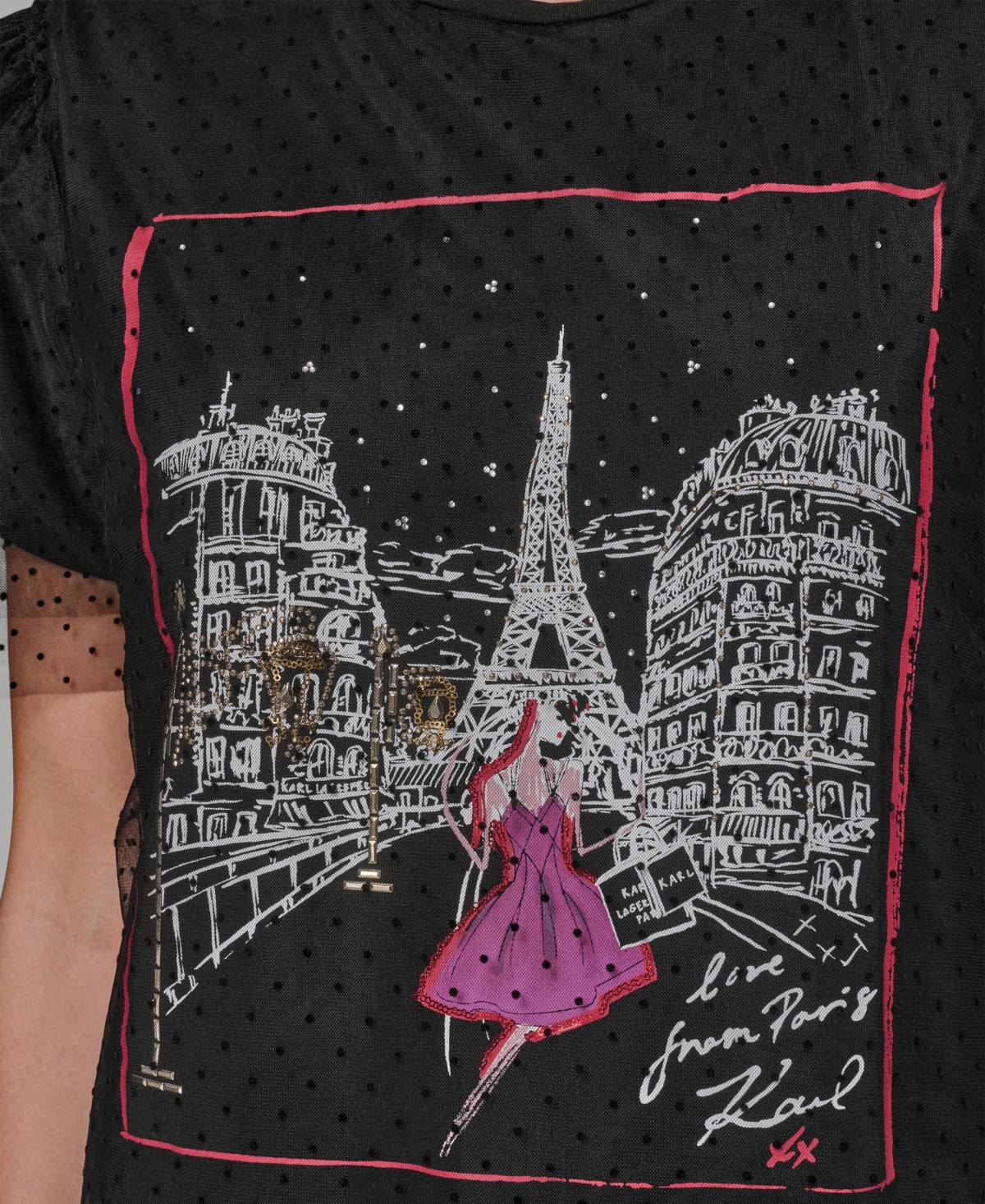 Karl Lagerfeld Women's Crewneck Lace Layer T-shirt In Black