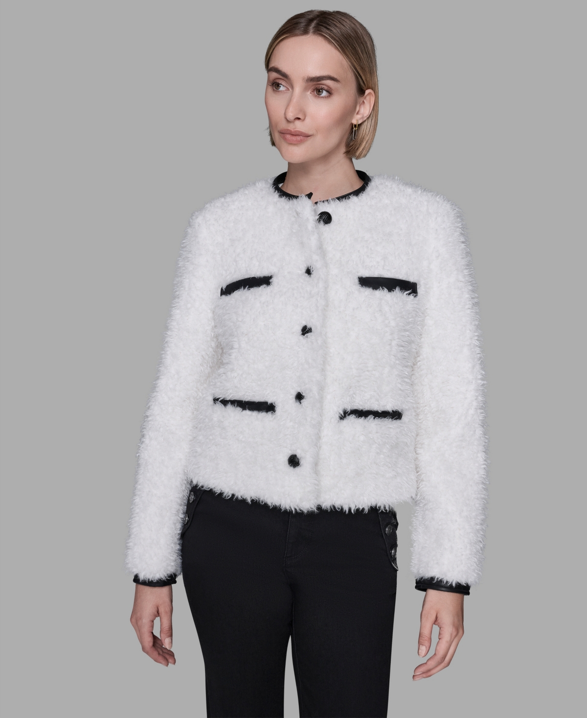 Karl Lagerfeld Paris Women's Crewneck Pocket Detail Jacket