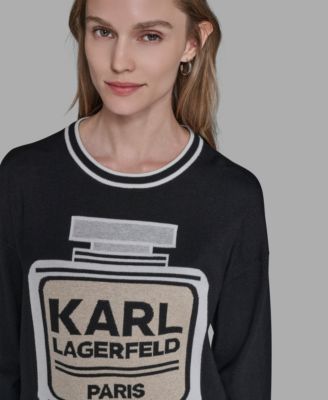 Women's Crewneck Perfume Bottle Detail Striped Sweater