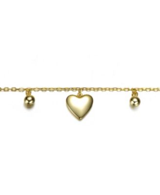 14K Gold Plated Heart and Bead Charm Bracelet