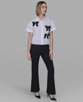 Women's Collar Bow Applique Detail Top