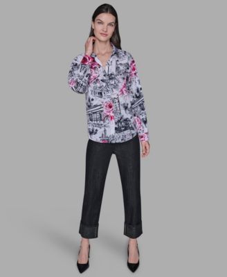 Women's Floral Print Collar Top