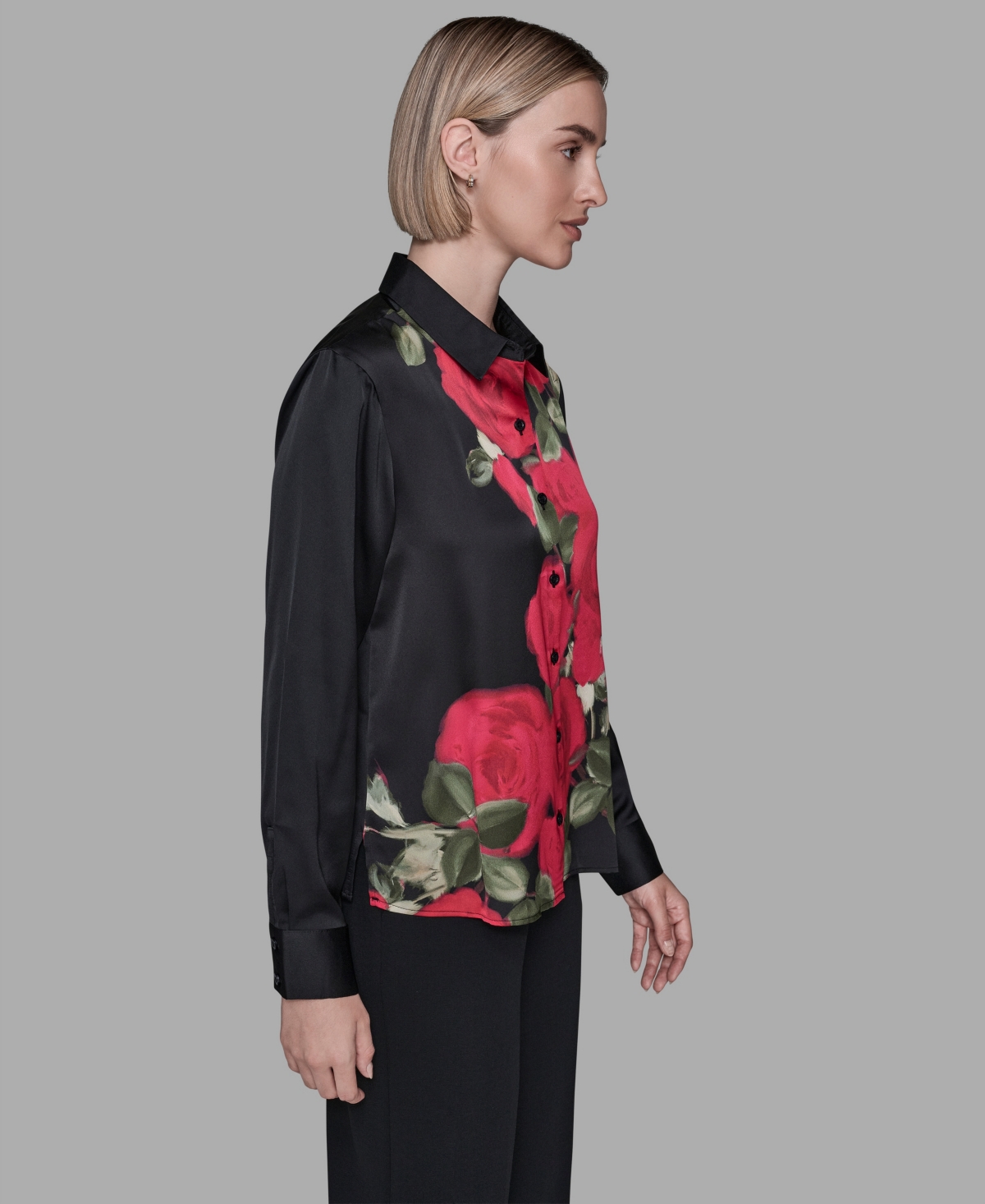 Karl Lagerfeld Paris Women's Collar Floral Print Top