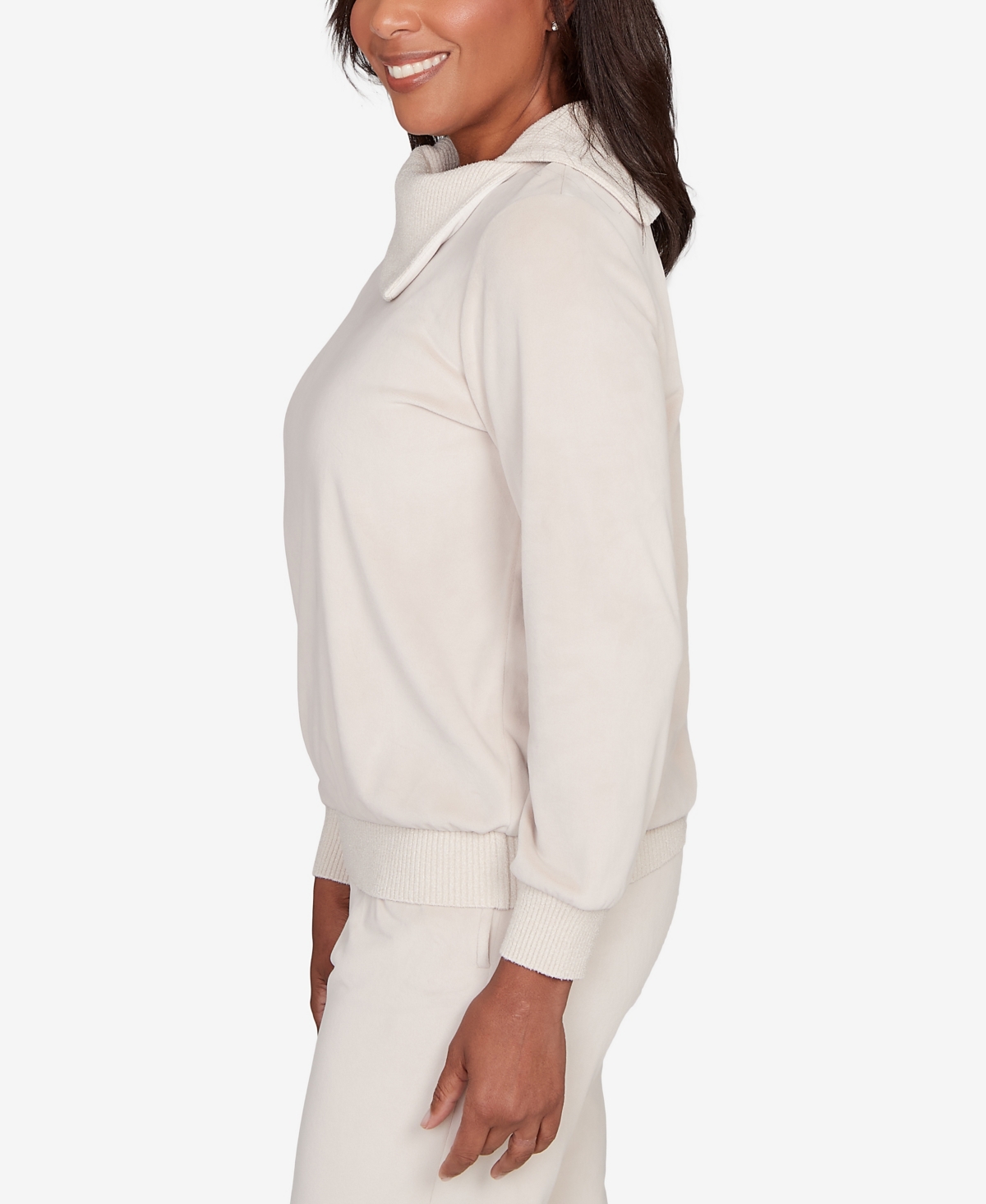 Alfred Dunner Calm Luxe Solid Shimmer Detail Envelope Neck Top In White