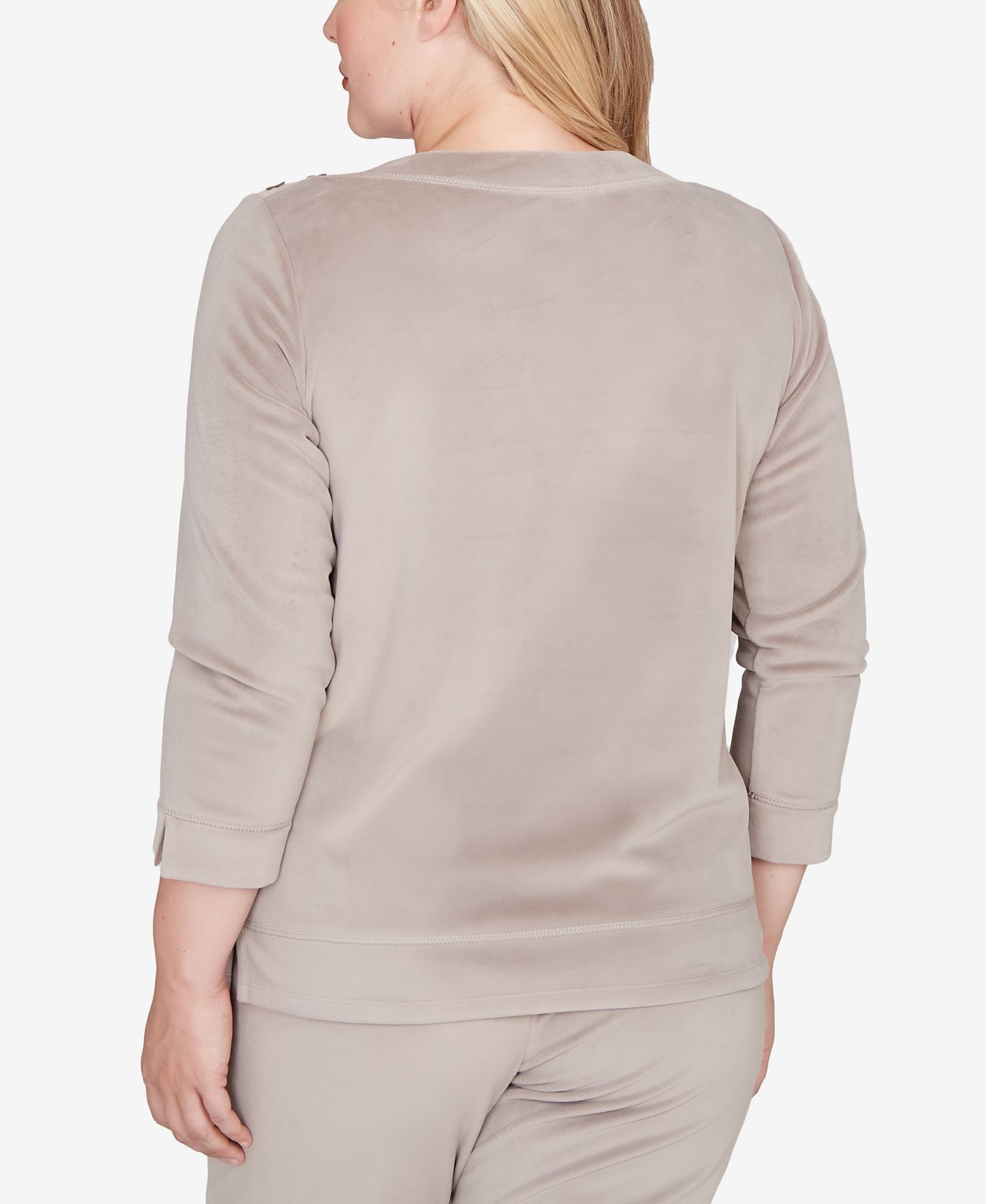Женский топ Alfred Dunner Calm Luxe Shoulder Button, цвет: Галечный — фото 5