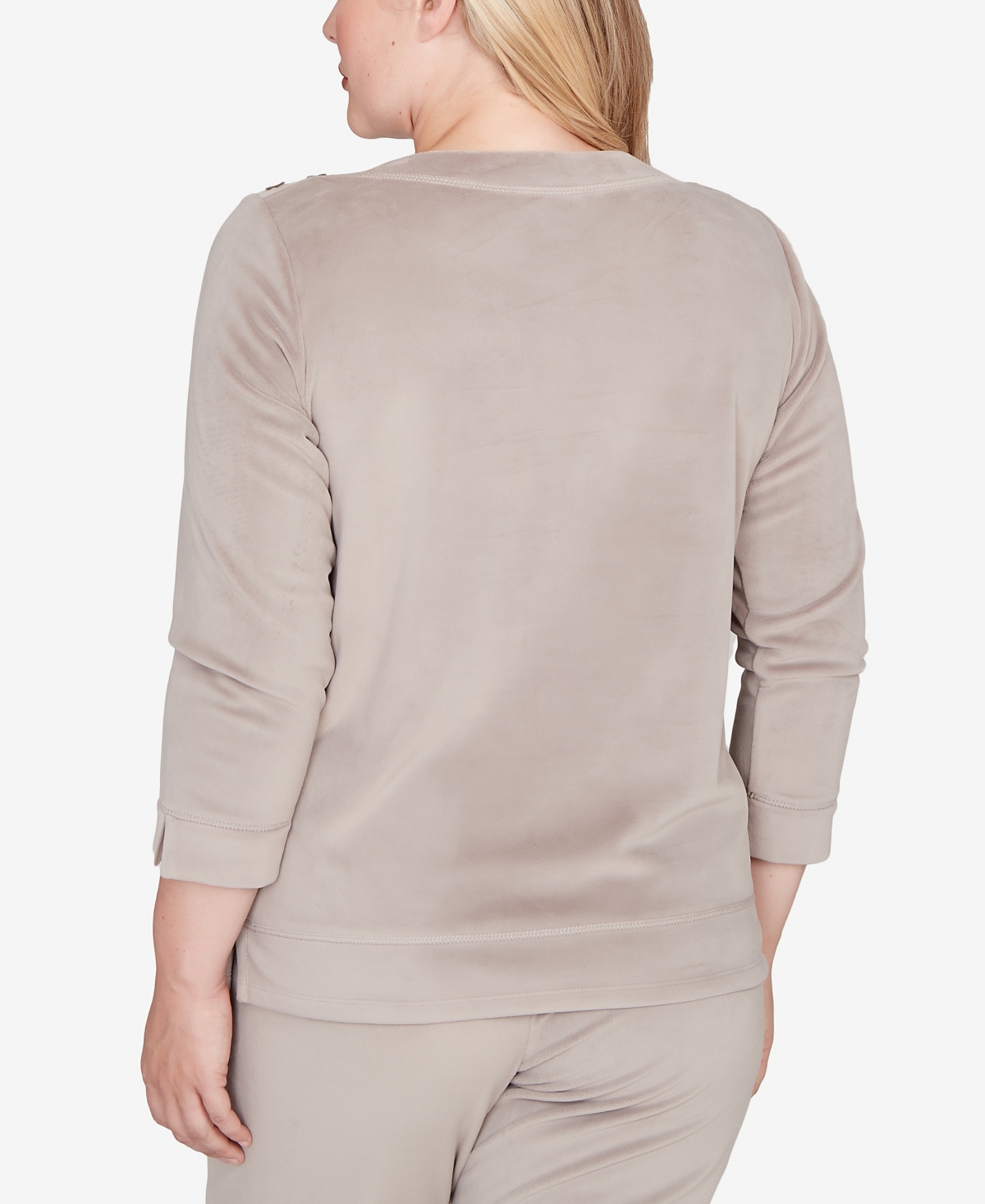 Alfred Dunner Petite Calm Luxe Shoulder Button Top In Gray
