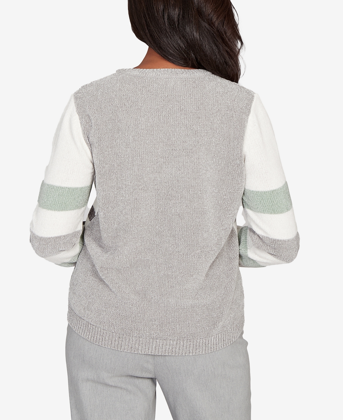 Alfred Dunner Stockbridge Stripe Sequin Colorblock Chenille Sweater In Gray