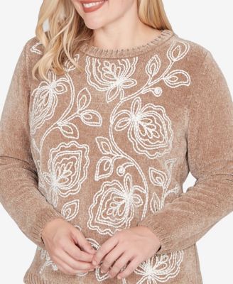 Vienna Stitched Leaf Detail Chenille Sweater