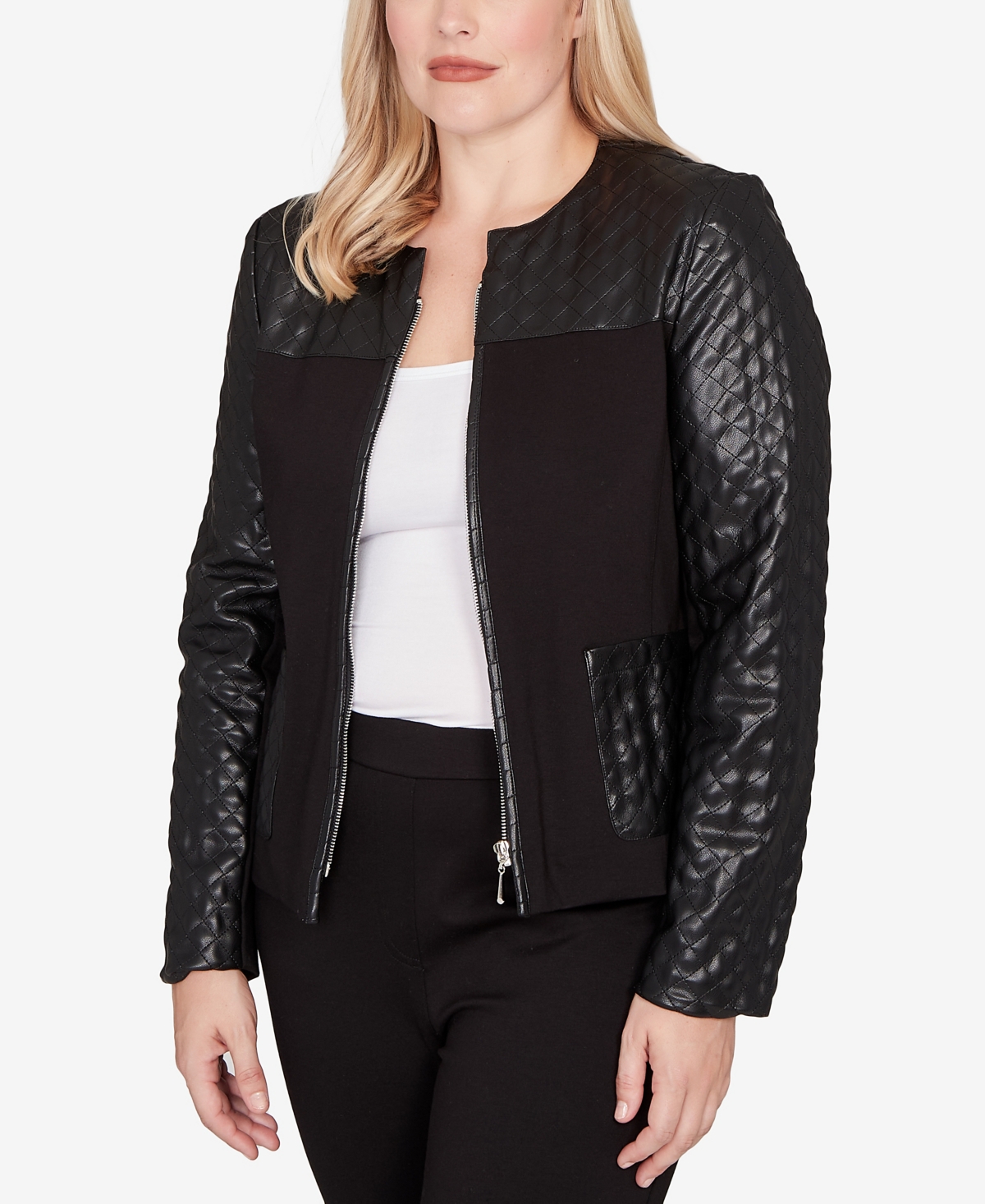 Alfred Dunner Plus Size Barcelona Zip Front Stretch Jacket In Black