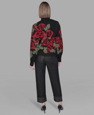 Women's Mock Neck Rose Print Sweater