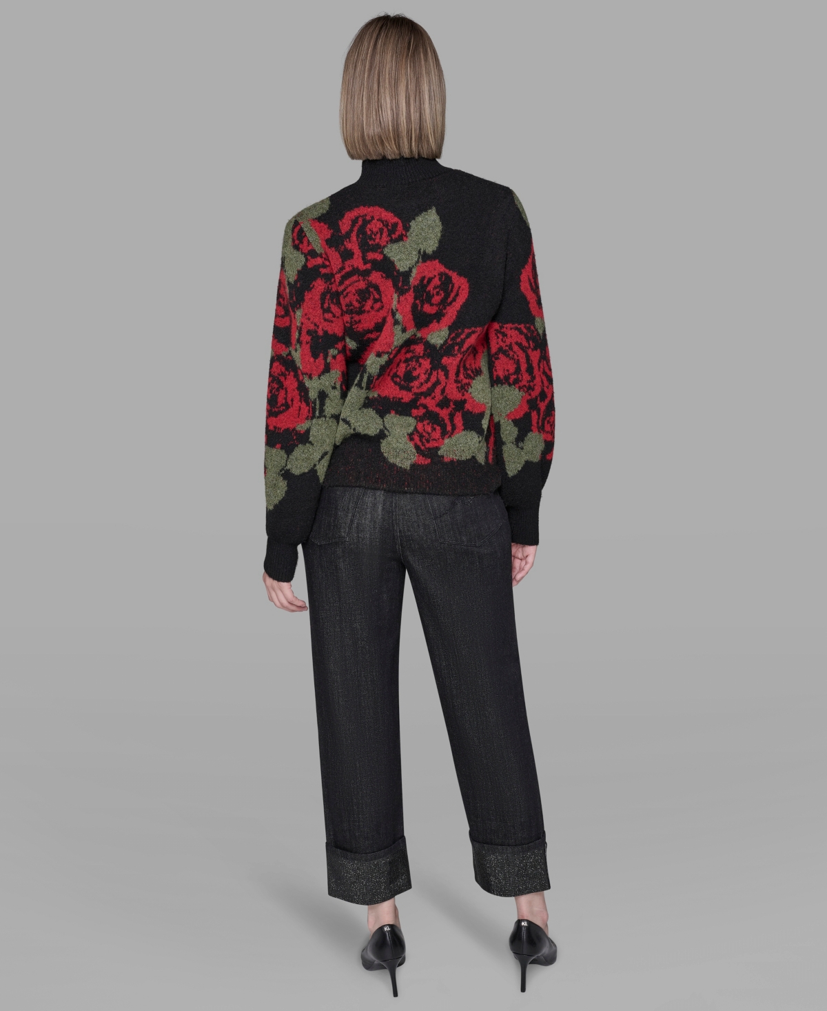 Karl Lagerfeld Paris Women's Mock Neck Rose Print Sweater
