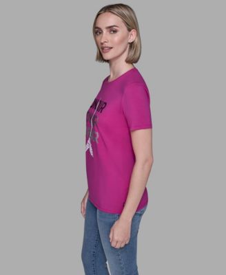 Women's Crewneck Bonjour Eiffel Tower Embellished T-Shirt