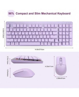 Wireless Mechanical Keyboard and Mouse - 2.4Ghz Cordless, Low-Profile Red Switch,98-Key Compact Slim 96% Keyboard for Windows/MacOS PC Laptop,Lavender