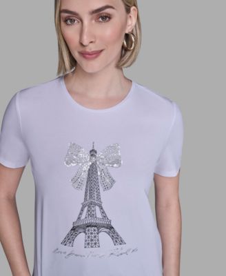 Women's Crewneck Embellished Bow Eiffel Tower T-Shirt