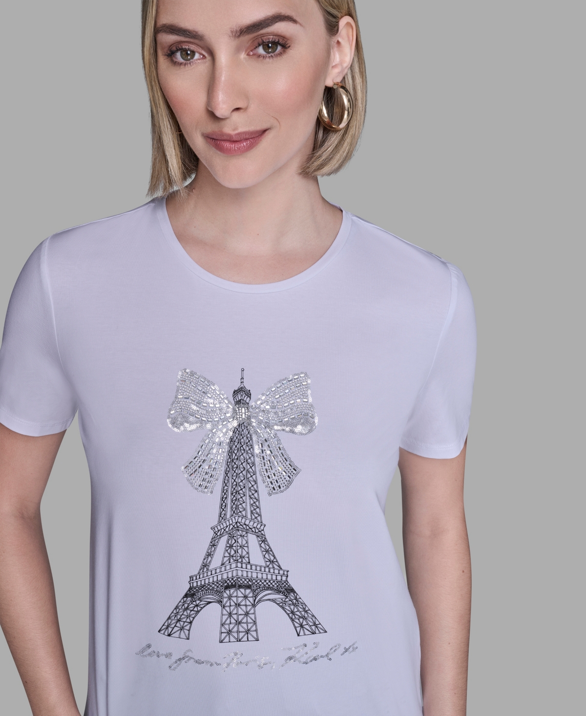 Karl Lagerfeld Women's Eiffel Tower Bow T-shirt In White
