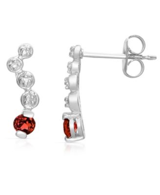 Sterling Silver White Gold Plated with Genuine Red Cubic Zirconia DNA Earrings