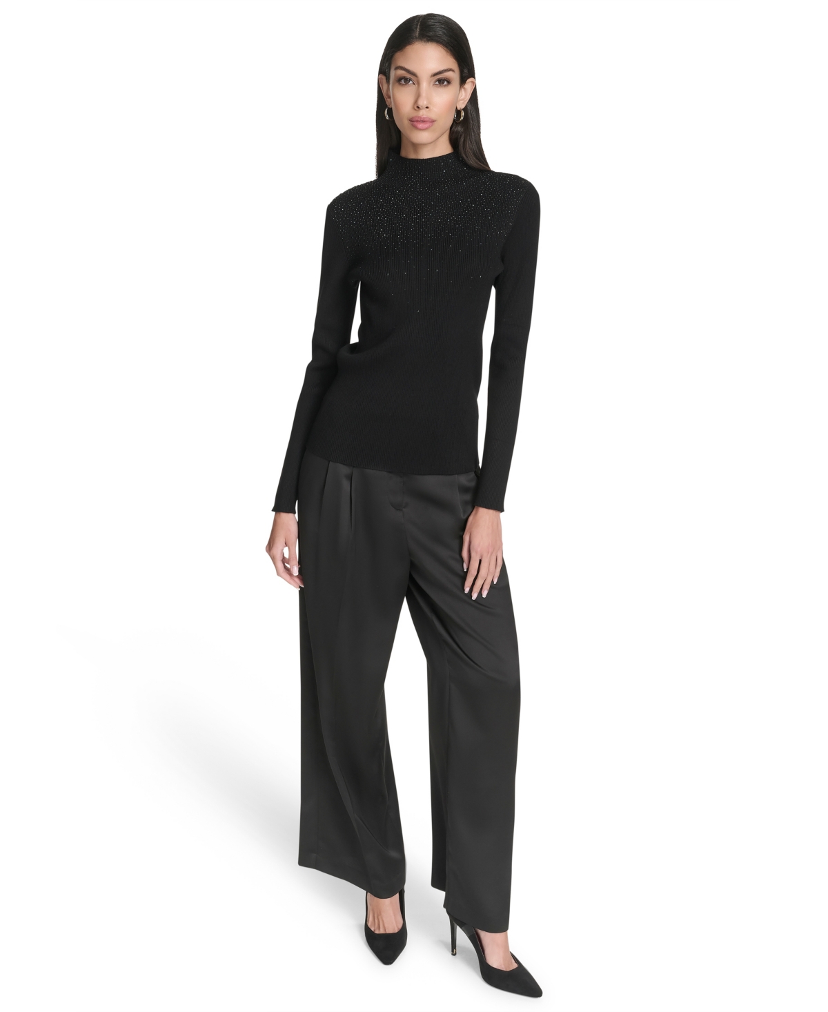 Halston Women's Rib-knit Embellished Sweater In Black