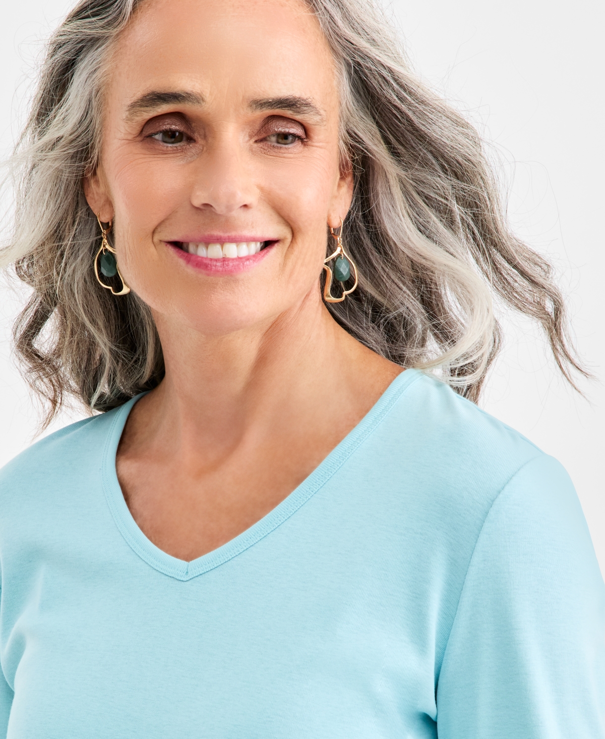 Style & Co Women's Cotton 3/4-sleeve V-neck Tee, Created For Macy's In Blue