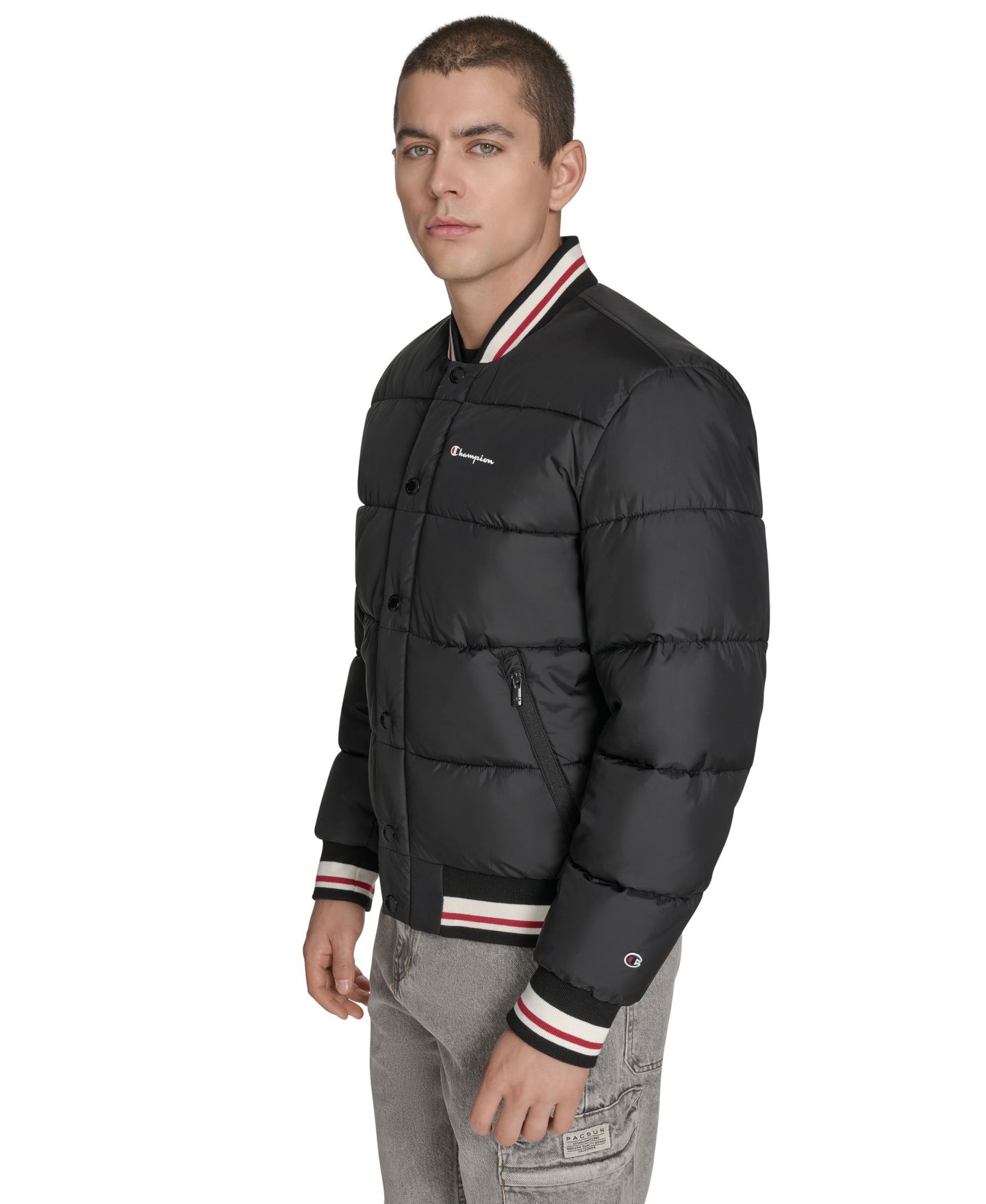 Мужская куртка Champion Quilted Varsity Puffer, цвет: Чёрный — фото 4