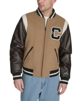 Men's Mixed-Media Varsity Bomber Jacket